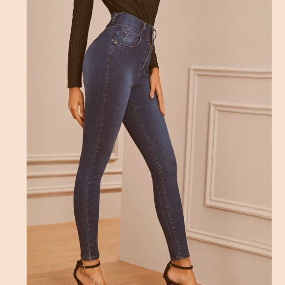 Dark Wash High-Waisted Stretch Skinny Jeans - Picture 1 of 4